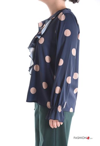 Blusa maniche lunghe Fantasia pois con balze scollo a V - ph 3