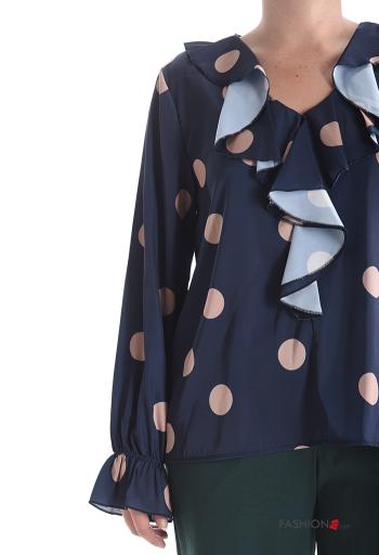 Blusa maniche lunghe Fantasia pois con balze scollo a V - ph 4