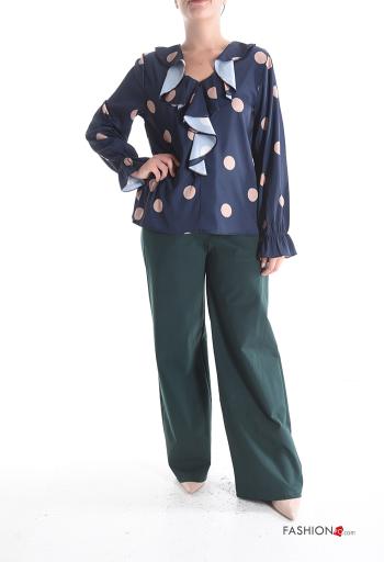 Blusa maniche lunghe Fantasia pois con balze scollo a V - ph 5