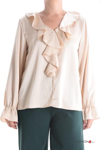 Blouse manches longues à volants à col en V - ph 1