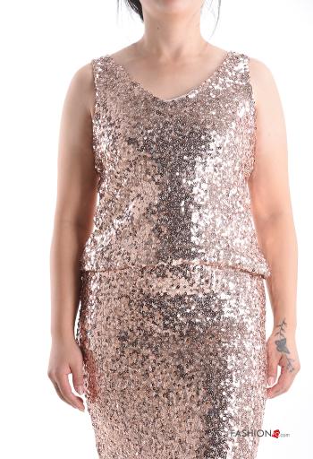 Top senza maniche con paillettes scollo a V