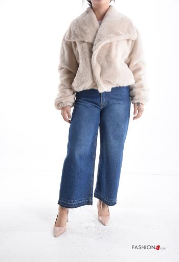 Casaco pelo sintético curto com botões com bolsos com forro - ph 5