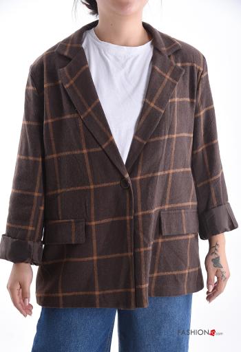 Vichy Muster lange ärmel Blazer mit Knöpfen mit Futter - ph 1