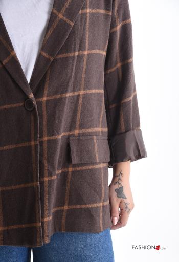 Vichy Muster lange ärmel Blazer mit Knöpfen mit Futter - ph 4