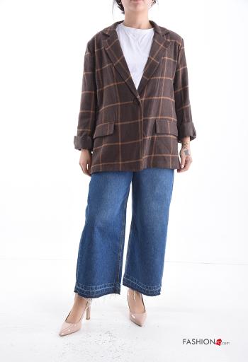 Vichy Muster lange ärmel Blazer mit Knöpfen mit Futter - ph 5