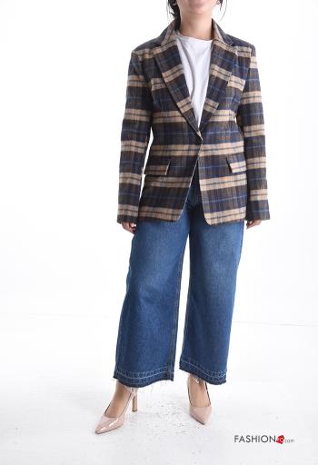 Blusão em Algodão manga comprida Padrão Tartan com botões com forro - ph 5