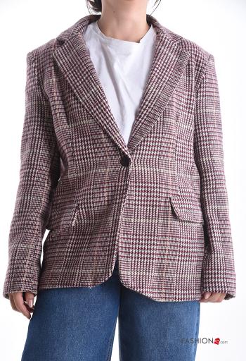 Tartan-Muster lange ärmel Blazer aus Baumwolle mit Knöpfen mit Futter