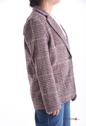 Tartan-Muster lange ärmel Blazer aus Baumwolle mit Knöpfen mit Futter - ph 3