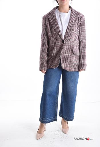 Tartan-Muster lange ärmel Blazer aus Baumwolle mit Knöpfen mit Futter - ph 5