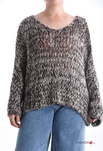 Maglione in Misto Lana oversize maniche lunghe scollo a V