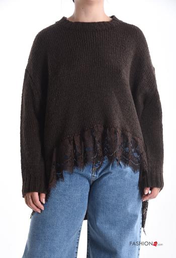 Maglione in Misto Lana girocollo pizzo maniche lunghe