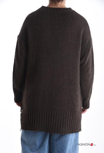 long sleeve crew neck lace trim Wool Mix Sweater - ph 2