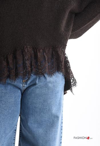 long sleeve crew neck lace trim Wool Mix Sweater - ph 4