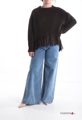 long sleeve crew neck lace trim Wool Mix Sweater - ph 5