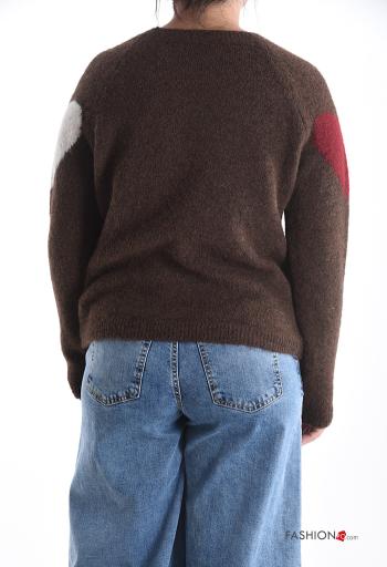 heart motif long sleeve crew neck Wool Mix Sweater - ph 2