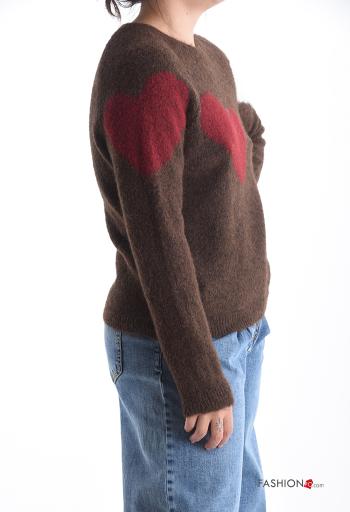 heart motif long sleeve crew neck Wool Mix Sweater - ph 3