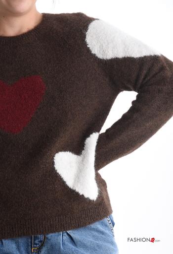heart motif long sleeve crew neck Wool Mix Sweater - ph 4