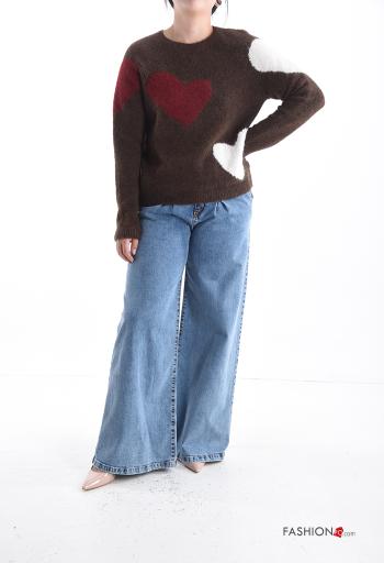 heart motif long sleeve crew neck Wool Mix Sweater - ph 5