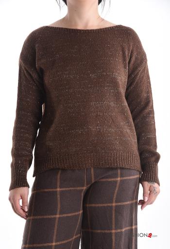 Lurex u-boot ausschnitt lange ärmel Strickpullover - ph 1