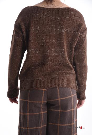 Lurex u-boot ausschnitt lange ärmel Strickpullover - ph 2