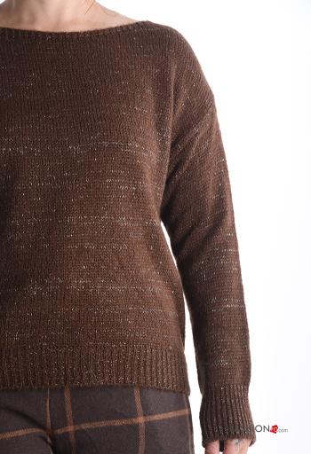 Lurex u-boot ausschnitt lange ärmel Strickpullover - ph 4