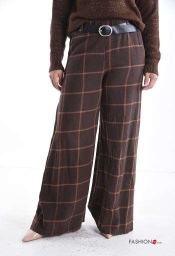 Tartan-Muster wide leg Hose mit Gürtel mit gummizug mit Taschen - ph 1