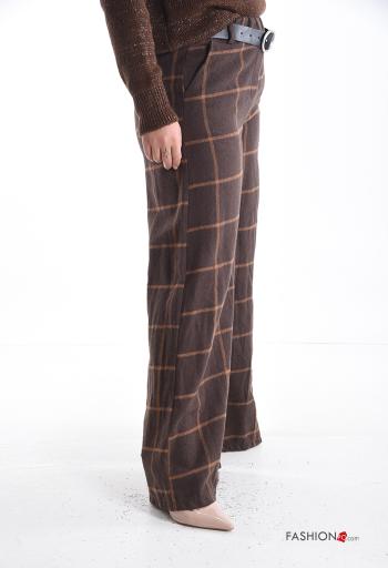 Tartan-Muster wide leg Hose mit Gürtel mit gummizug mit Taschen - ph 3