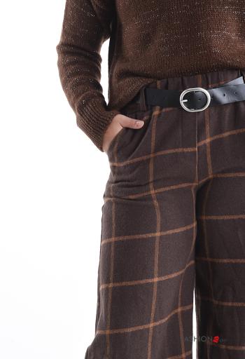 Tartan-Muster wide leg Hose mit Gürtel mit gummizug mit Taschen - ph 4