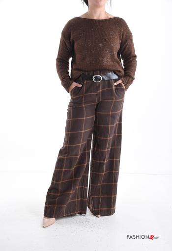 Tartan-Muster wide leg Hose mit Gürtel mit gummizug mit Taschen - ph 5