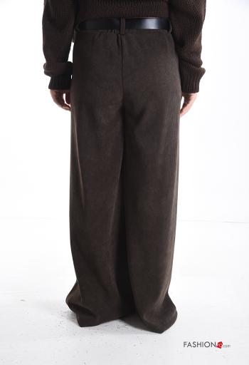 Ribbed wide leg Trousers with belt with elastic with pockets - ph 2