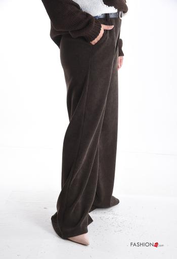 Ribbed wide leg Trousers with belt with elastic with pockets - ph 3