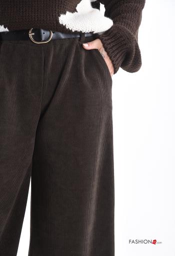 Ribbed wide leg Trousers with belt with elastic with pockets - ph 4