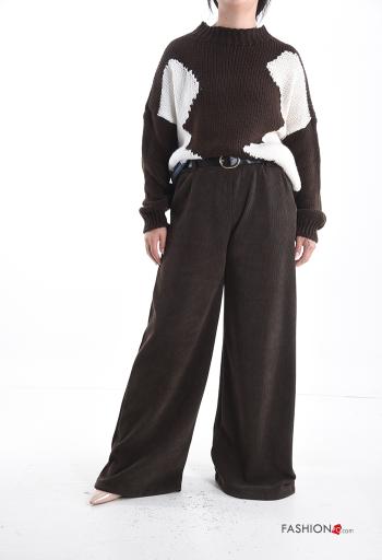 Ribbed wide leg Trousers with belt with elastic with pockets - ph 5
