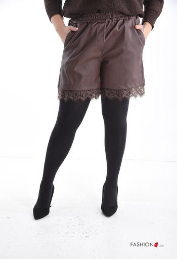 faux leather lace trim Shorts with pockets with elastic