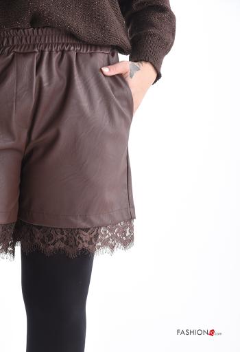 faux leather lace trim Shorts with pockets with elastic - ph 4