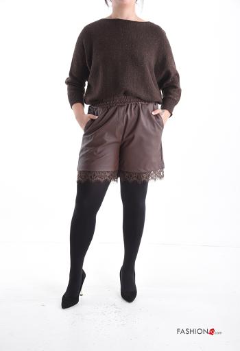 faux leather lace trim Shorts with pockets with elastic - ph 5