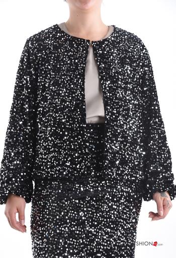 Casaco comprido manga comprida gola redonda com lantejoulas - ph 1