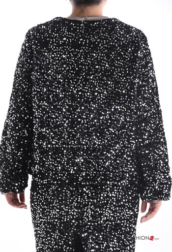 Casaco comprido manga comprida gola redonda com lantejoulas - ph 2