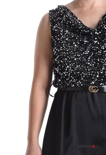 ärmellos Kleid mit Gürtel mit Pailletten - ph 4