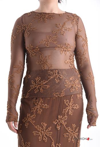 Maglietta a manica lunga tulle girocollo Fantasia ricamata - ph 1