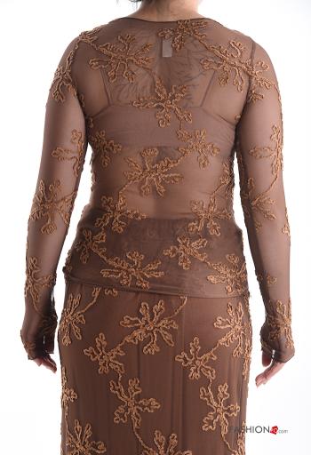 Maglietta a manica lunga tulle girocollo Fantasia ricamata - ph 2