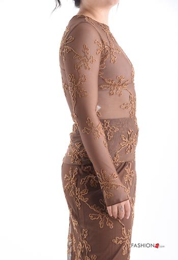 Maglietta a manica lunga tulle girocollo Fantasia ricamata - ph 3