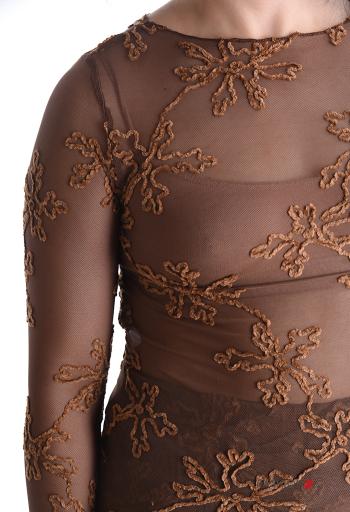 Maglietta a manica lunga tulle girocollo Fantasia ricamata - ph 4