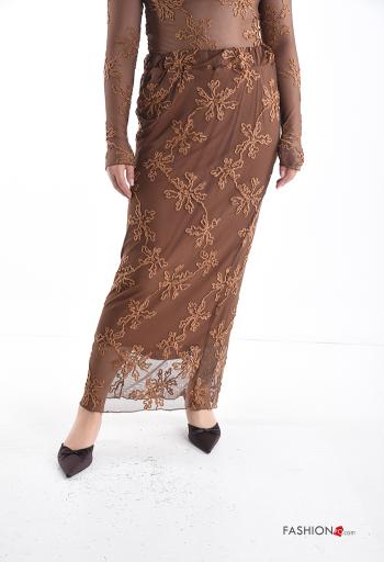 Gonna tulle pizzo Fantasia ricamata con fodera con elastico - ph 1