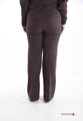 Tartan shiny Cotton Trousers with buttons with zip with pockets - ph 2