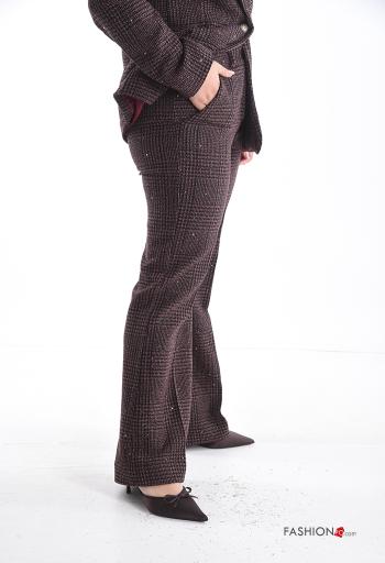 Tartan shiny Cotton Trousers with buttons with zip with pockets - ph 3