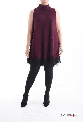 sleeveless mini lace trim Dress Rollneck - ph 1