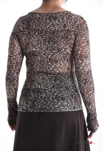 Maglietta a manica lunga in Misto Cashmere girocollo Fantasia animalier - ph 2