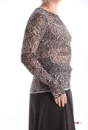 Maglietta a manica lunga in Misto Cashmere girocollo Fantasia animalier - ph 3