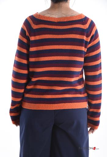 Jersey de Mezcla de Cachemira manga larga a rayas escote barco - ph 2